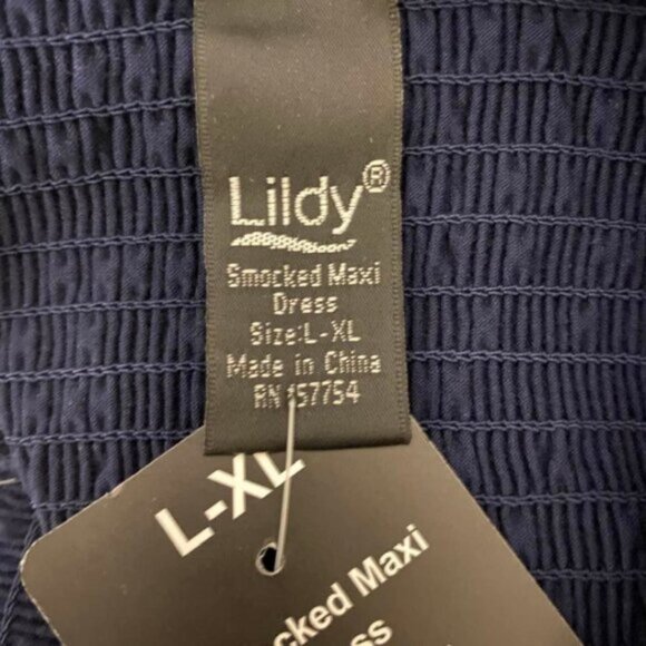 Lildy Navy Floral Smocked Maxi Dress NWT L/XL Boho Cottagecore Garden Party - Picture 7 of 10